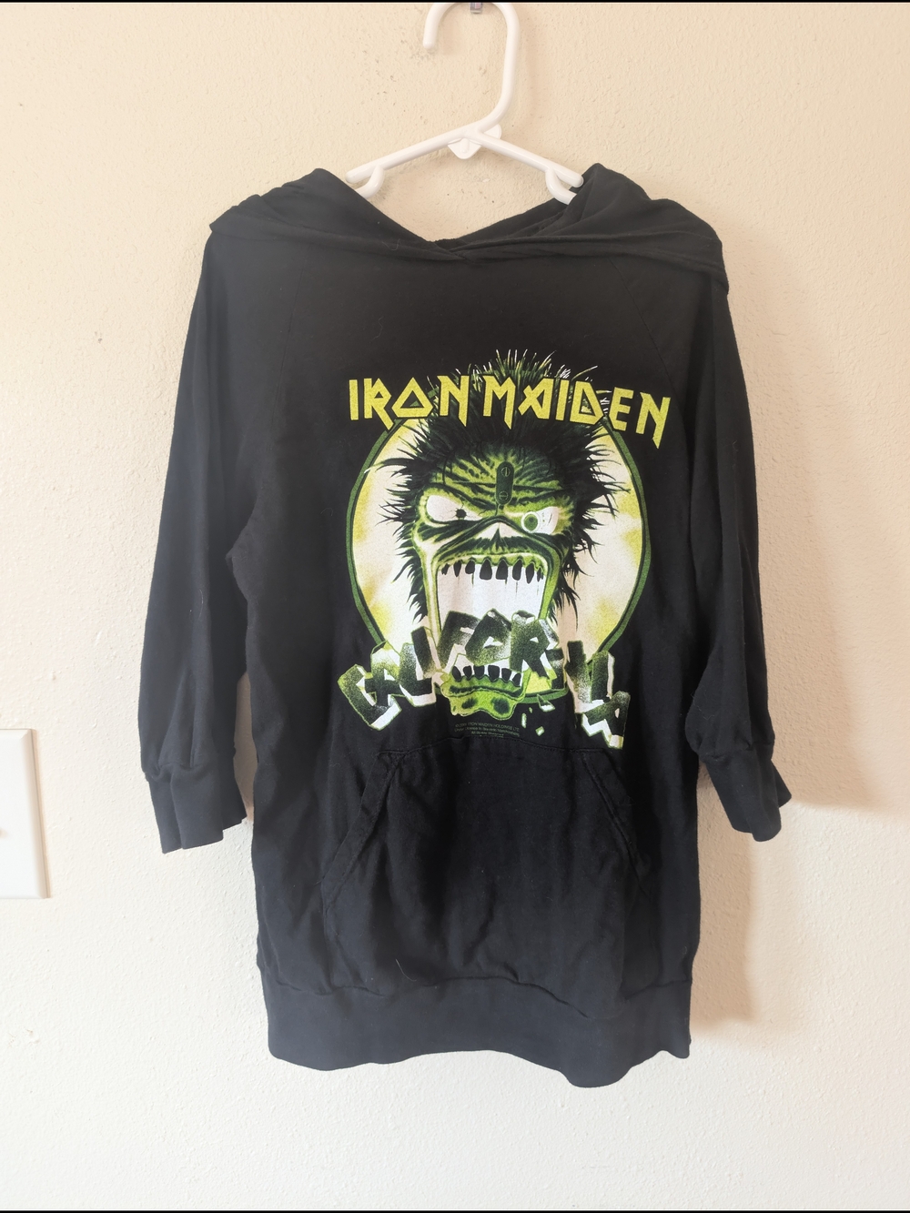 Bravado Black Hooded 3/4 Sleeve Shirt with Neon Green Iron Maiden Graphic YS
